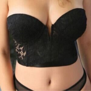 Fantasy Lingerie Midnight Garden Black Lace Bustier Crop Top L/XL NWT